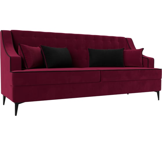 Изображение товара Прямой диван Лига диванов Марк полностью микровельвет бордовый, кант микровельвет черный, подушки микровельвет БОР/ЧЕРН 111903