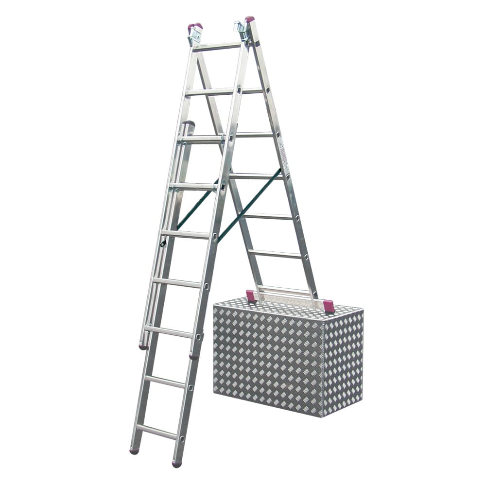 Алюминиевая трехсекционная лестница Krause лестница krause stabilo трехсекционная с траверсой с доп функцией 8 ступеней