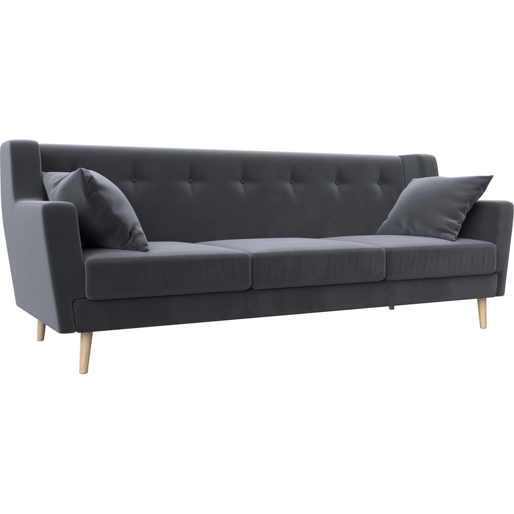 Изображение товара Современный прямой диван Брайтон 3 из велюра серого цвета для гостиной