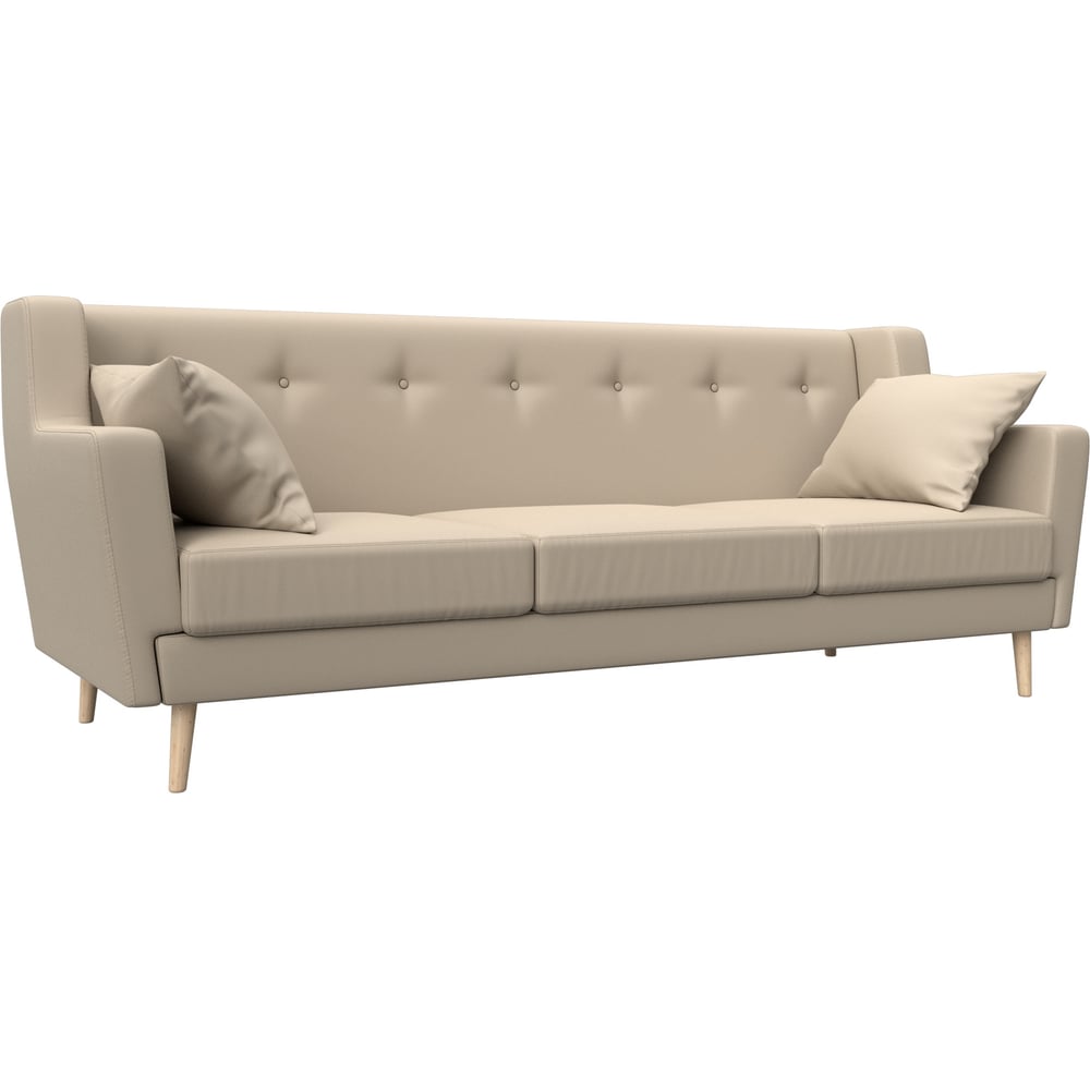 Изображение товара Прямой диван Брайтон 3 из экокожи с деревянными ножками бежевый современный стиль