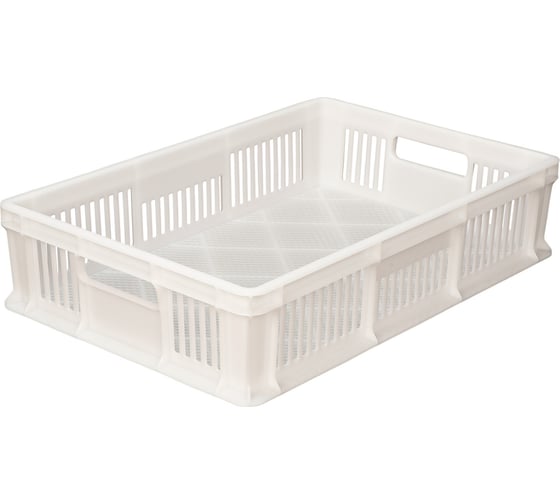 Изображение товара Морозостойкий перфорированный ящик с ручками Тара.ру 600х400х140 мм, белый 16400