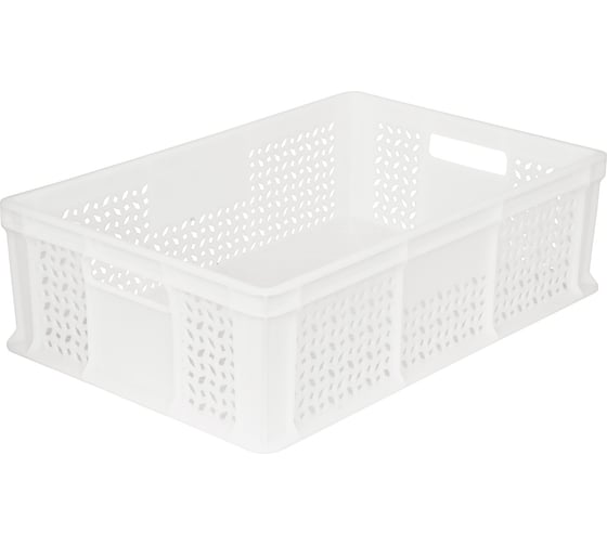 Изображение товара Морозостойкий перфорированный ящик с ручками Тара.ру 600х400х180 мм, белый 16413
