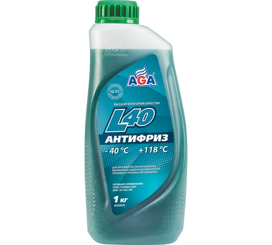 Изображение товара Антифриз сине-зеленый AGA G11, 1 кг, -40С+118С, готовый к применению AGA007L