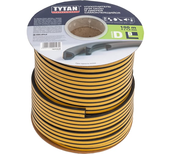Изображение товара Уплотнитель для окон и дверей Tytan Professional d 100 м, 9x7.5 мм, черный 51939