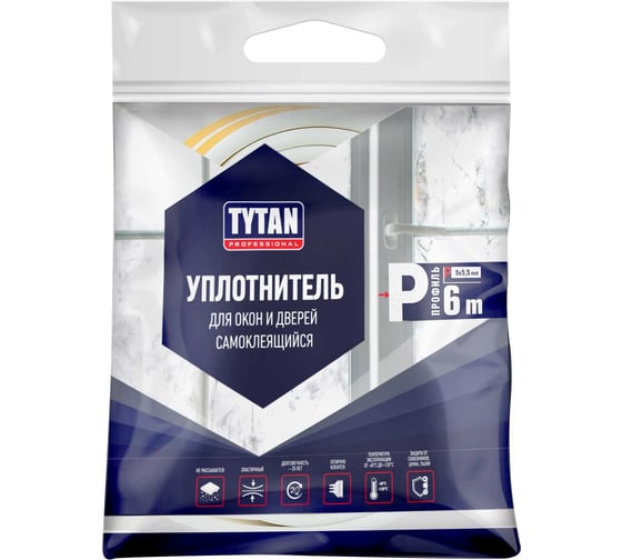 Изображение товара Уплотнитель для окон и дверей Tytan Professional p 6 м, 9x5.5 мм, белый 260670 19767