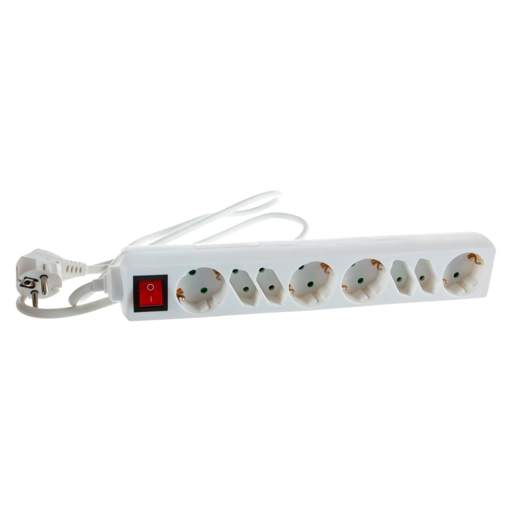 фото Удлинитель schwabe 8 розеток 4eur+4din, 1.4м, выключатель, с подсветкой, кабель 3x1.5, 250в, 16а, 3500вт, белый 16811as