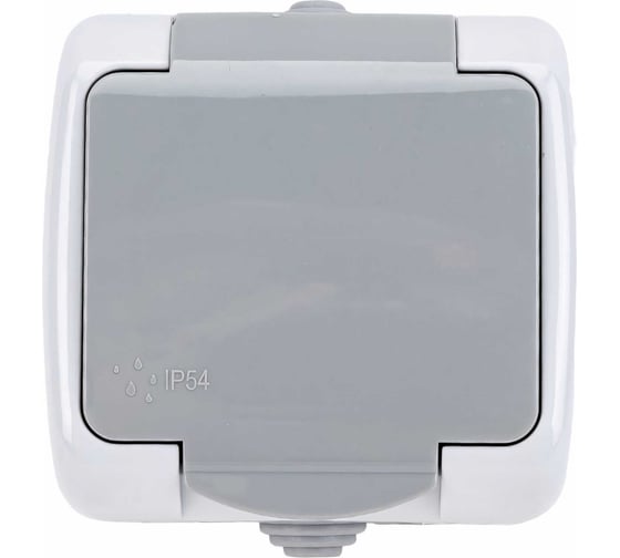 Изображение товара Одноместная розетка EKF Мурманск 16А с заземлением с крышкой IP54 серый с защитными шторками EFR16-029-30-54