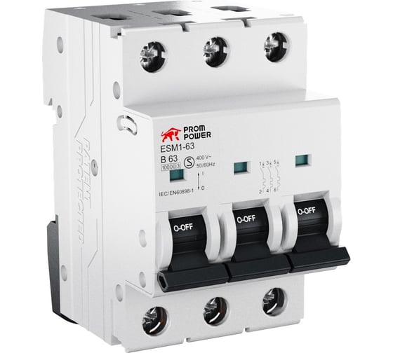 Изображение товара Автоматический выключатель Prompower esm1-63 (10ka), 40a, характеристика c, количество полюсов: 3p ESM163C403