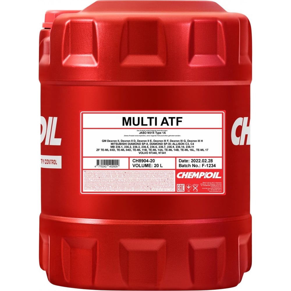 Изображение товара Синтетическое трансмиссионное масло CHEMPIOIL Multi ATF JWS 3309 20 л