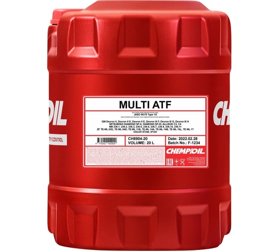 Изображение товара Трансмиссионное масло CHEMPIOIL Multi ATF JWS 3309 синтетическое, 20 л CH8904-20