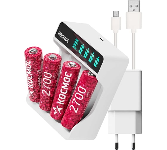 Изображение товара Зарядное устройство КОСМОС 516 c аккумуляторами 2700 мАч в комплекте, KOC516