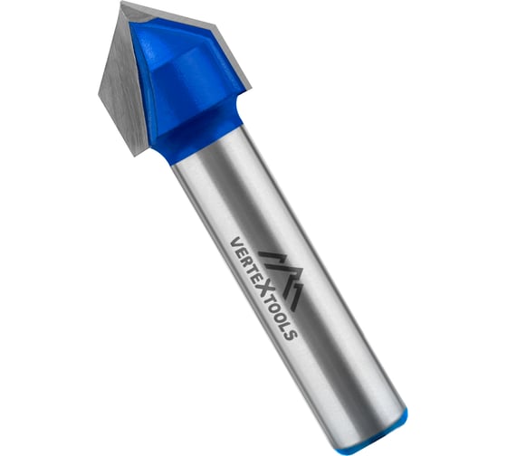 Изображение товара Фреза пазовая V-образная, хвостовик 8 мм, d-12 мм, h-12 мм, а - 90, l-47.7 мм vertextools 3504-081212