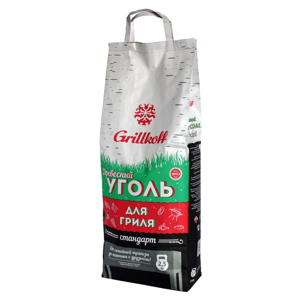 Изображение товара Древесный уголь для гриля Grillkoff стандарт, пакет 2.5 кг с ручкой 1