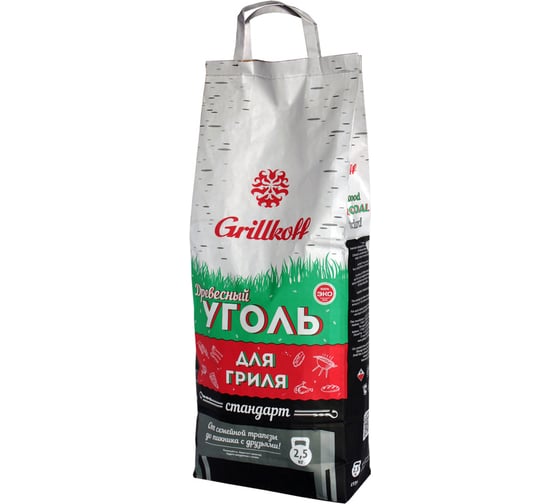 Изображение товара Древесный уголь для гриля Grillkoff стандарт, пакет 2.5 кг с ручкой 1