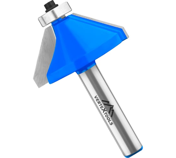 Изображение товара Фреза кромочная конусная с подшипником, хвостовик 8 мм, d-40 мм, h-18 мм, а - 45, b-19 мм, l-62.8 мм vertextools 3520-081840