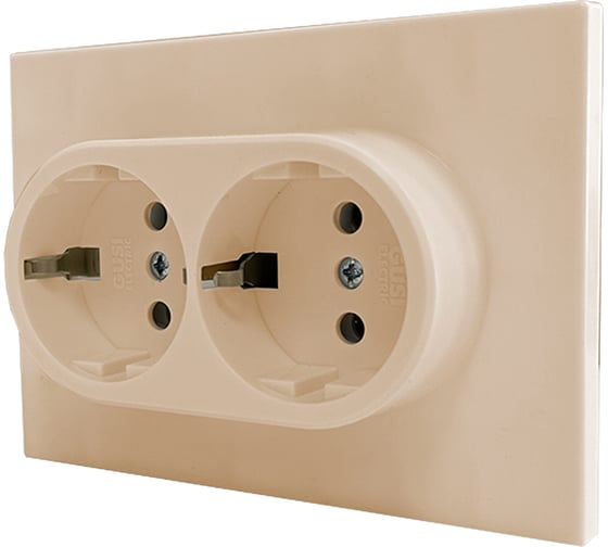 Изображение товара Механизм розетки GUSI Electric GUSI UGRA 2-ой с/з с з/ш, скрытая установка, 16А, 250В Цвет бежевый C11Р6-003