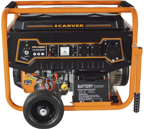 Изображение товара Бензиновый генератор CARVER ppg-10000е lt-192fв, 8,0/8,3квт, 220в, бак 25л,эл.ст, кол/рук. медь 01.020.00041