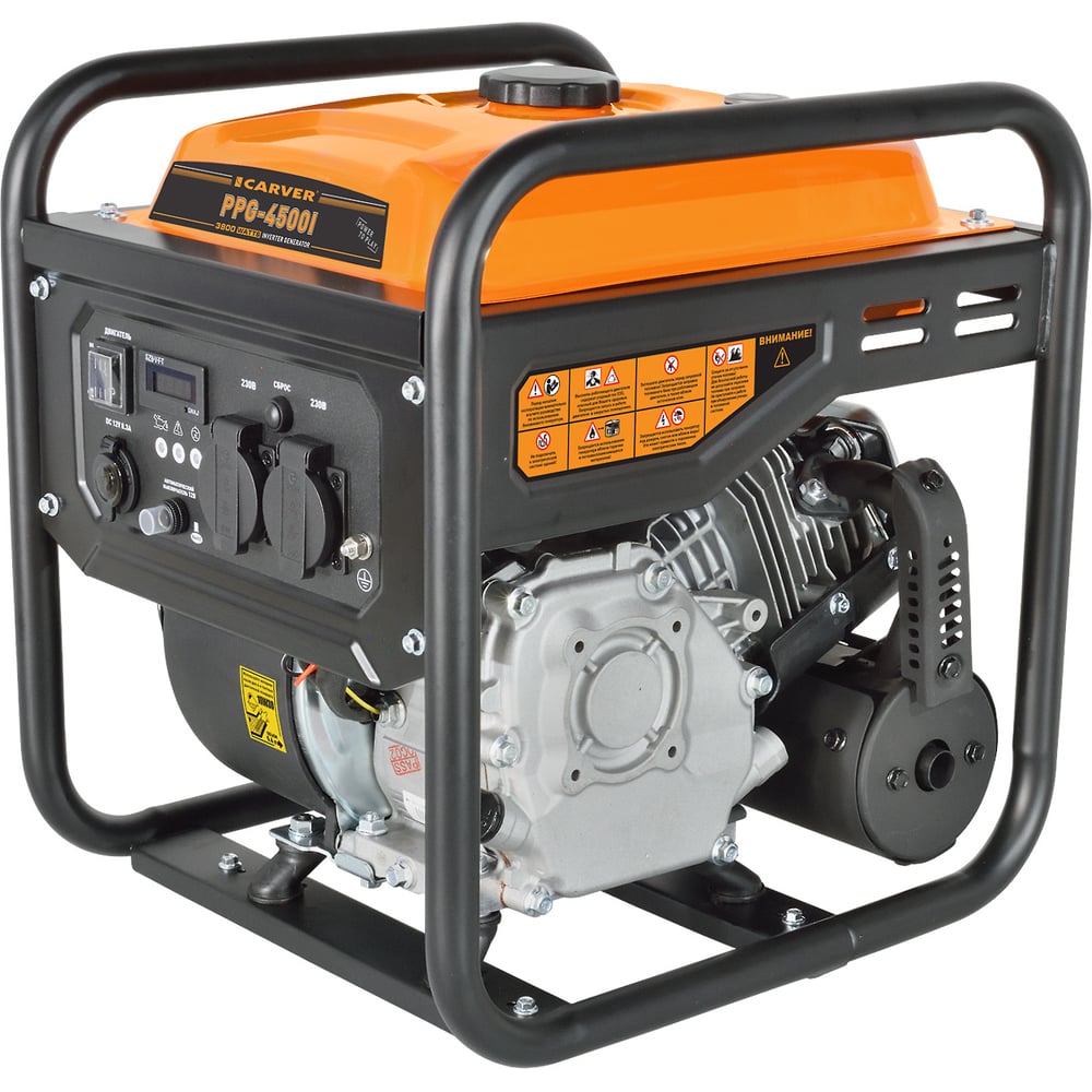 Изображение товара Инверторный генератор CARVER ppg -4500i 3,5/3,8квт, 220/12в, 2 розетки, дисплей 01.020.00036
