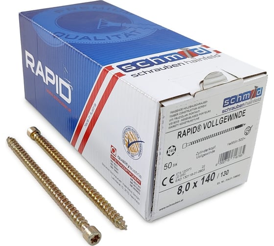 Изображение товара Шурупы Simpson Schmid Rapid FT CL 8.0x140/130 TX40 (Жёлтый цинк, полная резьба, цилиндр, 50 шт.) 1131740801400001