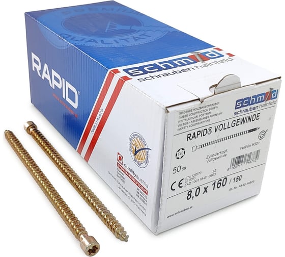 Изображение товара Шурупы Simpson Schmid Rapid FT CL 8.0x160/150 TX40 (Жёлтый цинк, полная резьба, цилиндр, 50 шт.) 1131740801600001