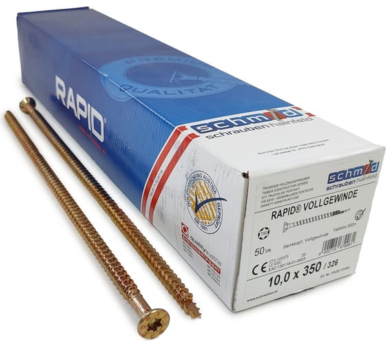 Изображение товара Шурупы Simpson Schmid Rapid FT SK Half-tip 10.0x350/338 TX50 (Жёлтый цинк, полная резьба, потай, 50 шт.) 1945741003500001