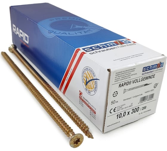 Изображение товара Шурупы Simpson Schmid Rapid FT SK Half-tip 10.0x300/288 TX50 (Жёлтый цинк, полная резьба, потай, 50 шт.) 1945741003000001