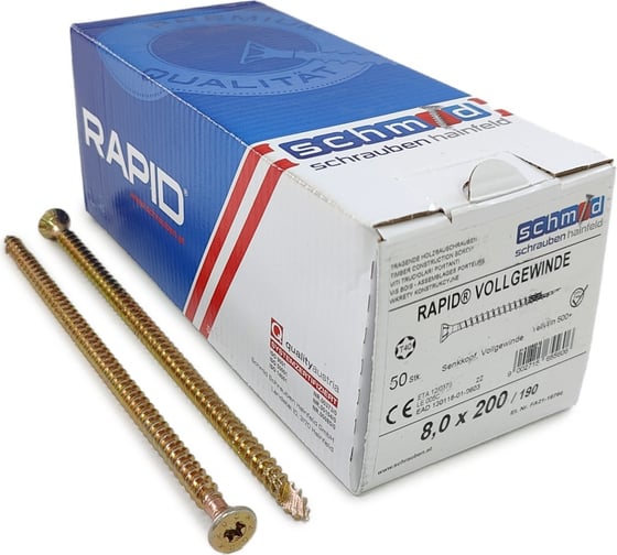 Изображение товара Шурупы Simpson Schmid Rapid FT SK Half-tip 8.0x200/190 TX40 (Жёлтый цинк, полная резьба, потай, 50 шт.) 1935740802000001