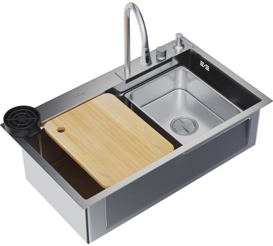 Изображение товара Мойка MIXLINE настольный монтаж 75x46 (3,0), выпуск 3 1/2 pro 21,5см с сифоном+дозатор+смеситель552103