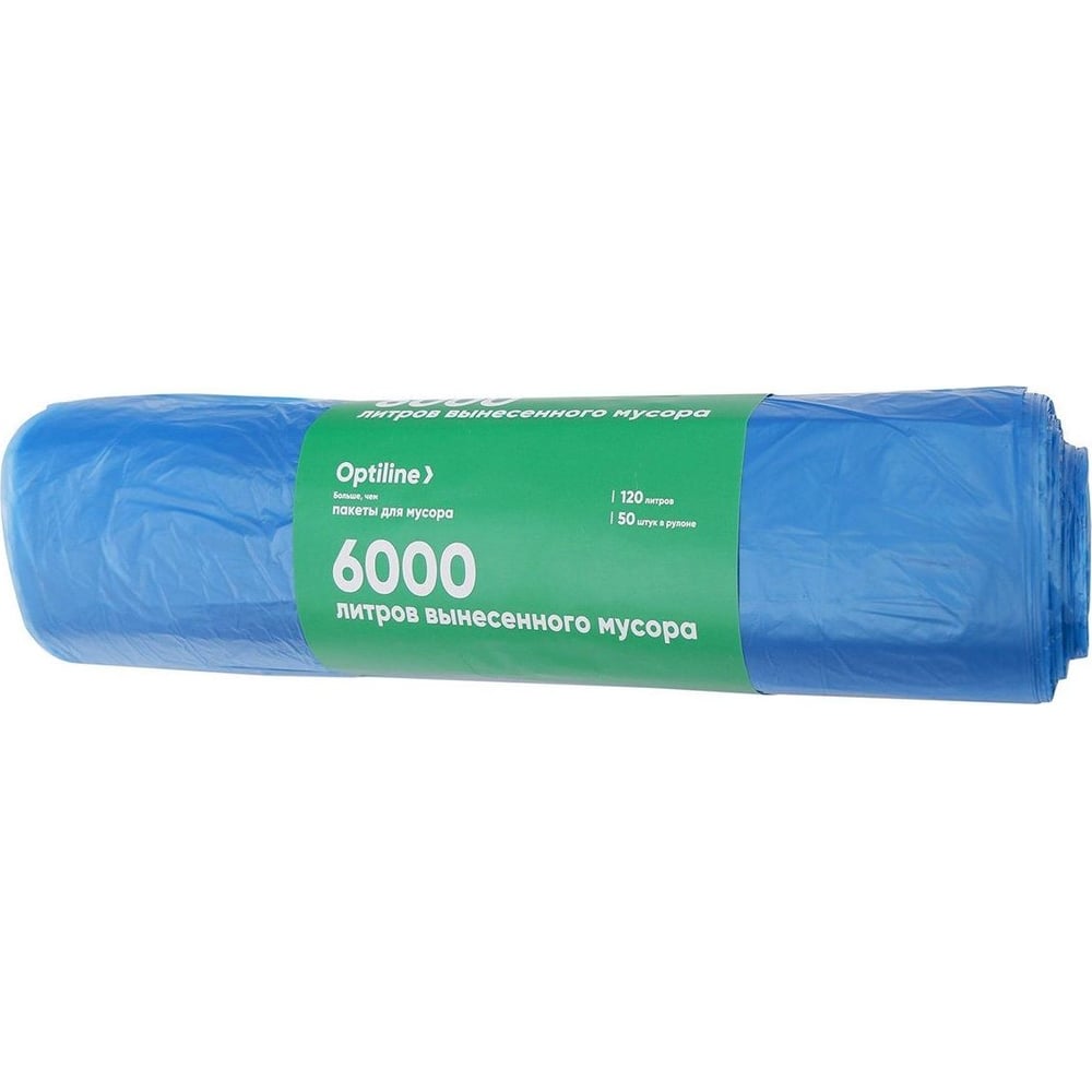 Изображение товара Пакеты для мусора, ПНД, 70x110 см, 18 мкм, 120 л, синие, 50 шт. в упаковке Optiline 23-1059