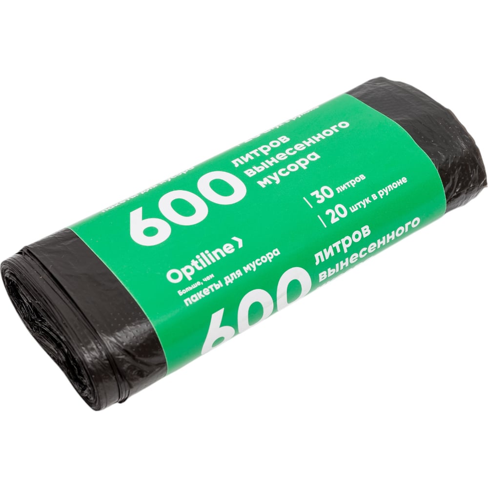 Изображение товара Пакеты для мусора ПНД 50x60 см, 30 л, черные, в рулоне 20 шт. Optiline 23-1051