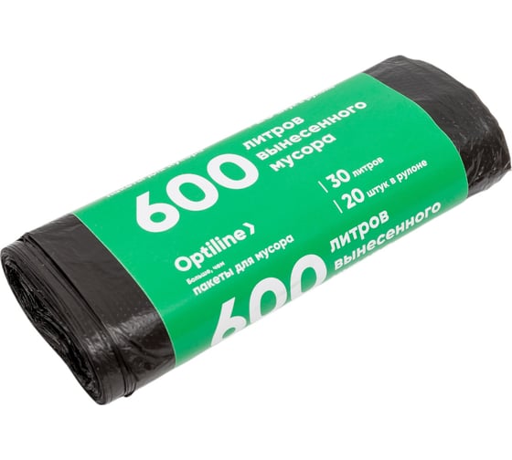 Изображение товара Пакеты для мусора ПНД 50x60 см, 30 л, черные, в рулоне 20 шт. Optiline 23-1051