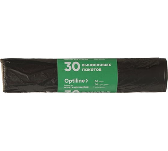 Изображение товара Пакеты для мусора ПНД 50x60 см, 30 л, черные, в рулоне 30 шт. Премиум Optiline 23-1020
