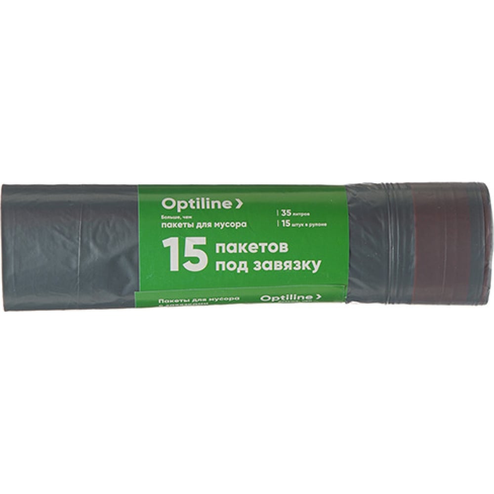 Изображение товара Пакеты для мусора ПВД Optiline 35 л с завязками черные 15 шт