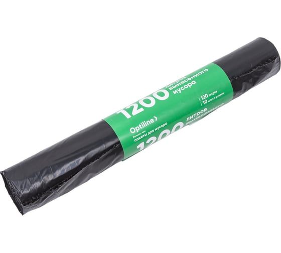 Изображение товара Пакеты для мусора ПВД 70x110 см, 30 мкм, 120 л, черные, в рулоне 10 шт. Optiline 23-0047