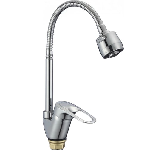 Изображение товара Смеситель для кухни INGROSSO (мойки) высокий гнущийся излив 2-х режимный, аэратор, картридж 40мм, гайка 588-25 УТ-00041731