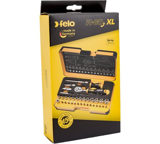 Изображение товара Набор головок и бит с трещоткой и рукояткой Felo ERGONIC в кейсе, 36 шт 05783616