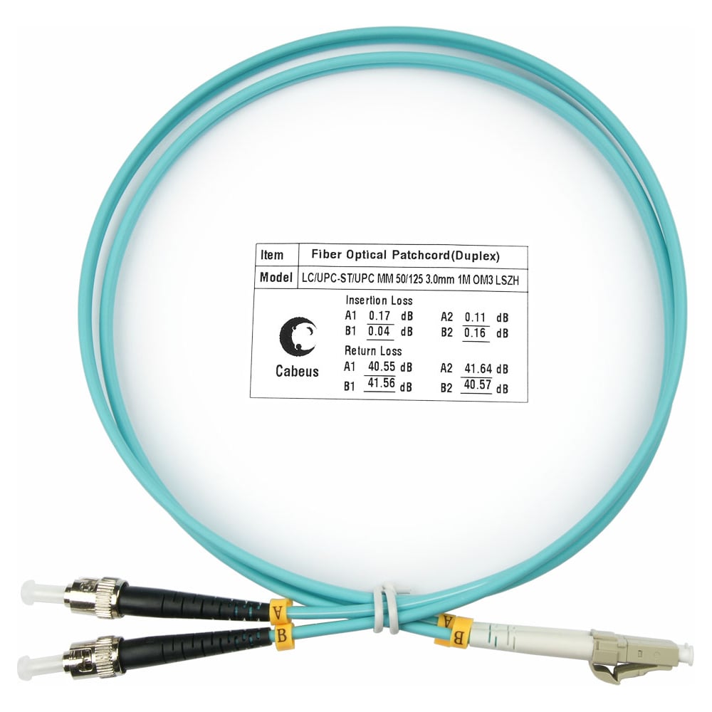Изображение товара Оптический шнур Cabeus duplex lc-st 50/125 mm om3 25м lszh FOP-50-LC-ST-25m