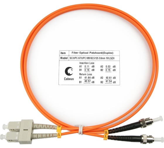 Изображение товара Оптический шнур Cabeus duplex sc-st 62,5/125 mm 2м lszh FOP-62-SC-ST-2m