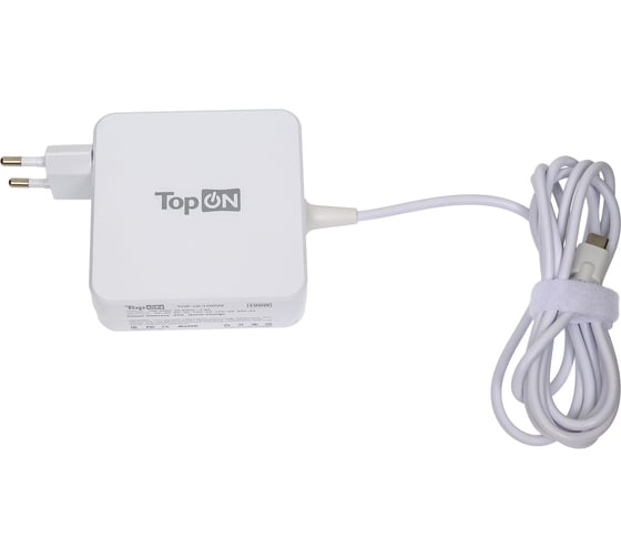 Изображение товара Блок питания TopOn 100w кабель type-c, power delivery, quick charge 3.0, в розетку, кабель 240 см, белый TOP-UC100W