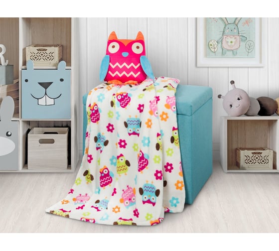 Изображение товара Покрывало для детей Guten Morgen Веселые совушки велсофт, неон, 150x200 см Пфвсн-150-200