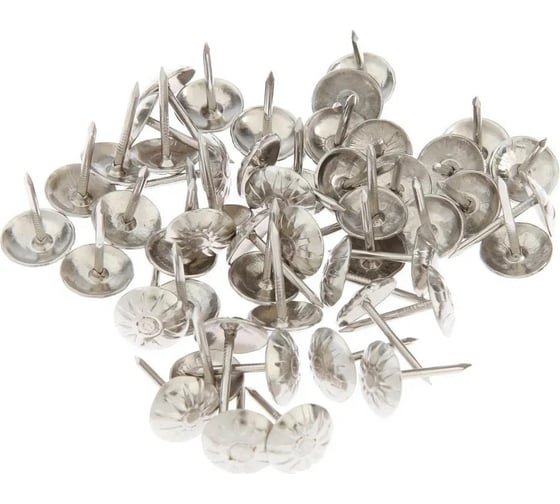 Изображение товара Декоративные гвозди ТУНДРА 16x11 мм, фактурные, цвет хром, в упаковке 100 шт. 1178243