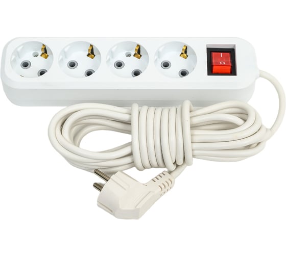 Изображение товара Сетевой удлинитель ПЕРЕСВЕТ+ с заземлением на 4 гнезда с переключателем шнур ПВС 3*0,75 5м 4620003921889
