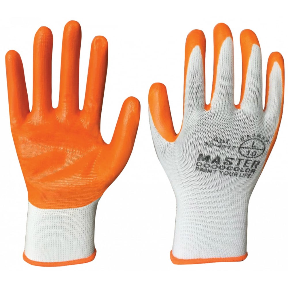 фото Водоотталкивающие перчатки master color с обливкой из нитрила, белые 30-4010