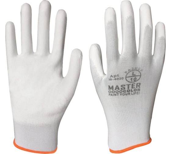 Изображение товара Водоотталкивающие перчатки MASTER COLOR с обливкой из полиуретана, белые 30-4020