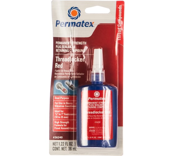 Изображение товара Фиксатор для резьбовых и цилиндрических деталей PERMATEX КРАСНЫЙ - неразъемная фиксация 36 мл. 26240