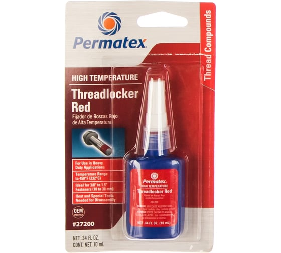 Изображение товара Фиксатор резьбы сильной фиксации PERMATEX красный высокотемпературный 10мл. 27200