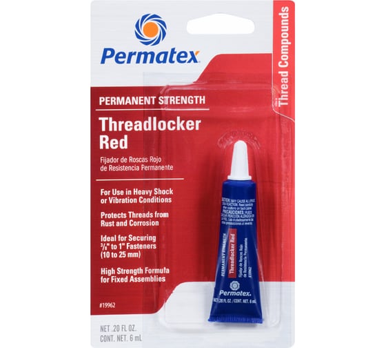 Изображение товара Фиксатор резьбы неразъемной фиксации PERMATEX красный, 6мл. 19962