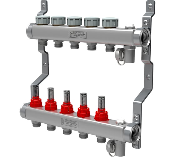 Изображение товара Коллектор в сборе Royal Thermo нержавеющая сталь, с расходомерами 1 ВР-3/4 НР, 11 выходов НС-1080960