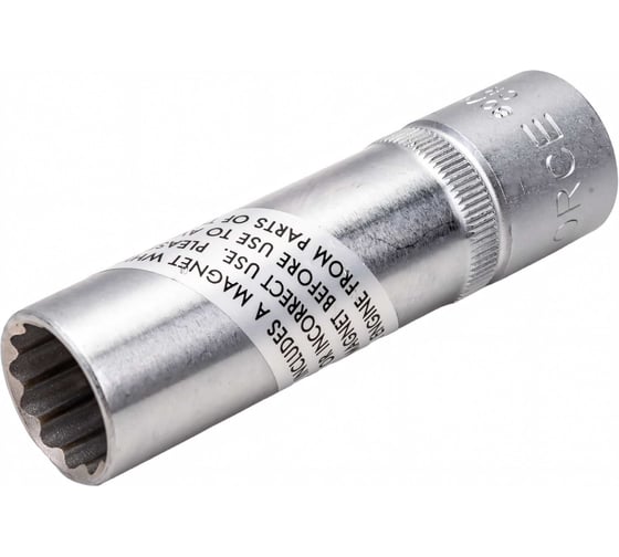 Изображение товара Головка свечная, магнитная 12 гранная, 1/2", 14 мм, 70 мм FORCE 807414M