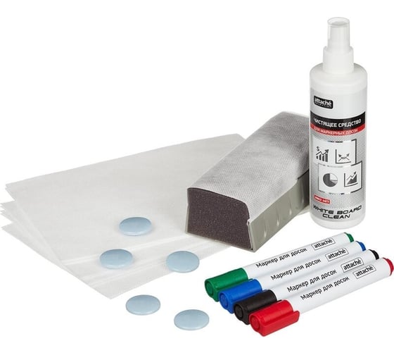 Изображение товара Набор принадлежностей для магнитно-маркерных досок Attache маркеры, спрей, губка, магнит, салфетка 1760040